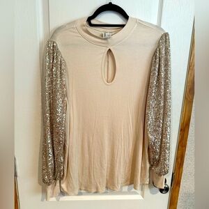 Maurices Cream Top with Sequin Sleeves
